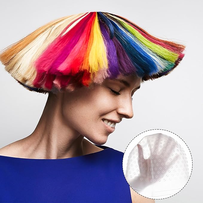 Silicone Highlighting Hair Caps with Pre-Cut Holes, Reusable Hair Dye Caps for Professional and DIY Hair Coloring, Includes Hook Needle, Salon Hairdressing Dyeing Staining Tools for Women Men (White)