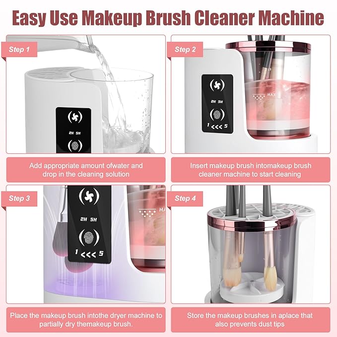 3 IN 1 Electric Makeup Brush Cleaner,Automatic make up brush cleaner machine with Makeup Brush Dryer,Portable USB Deep Cleaning for All Size Beauty Makeup Brush Set,Blush Brush,Sponges
