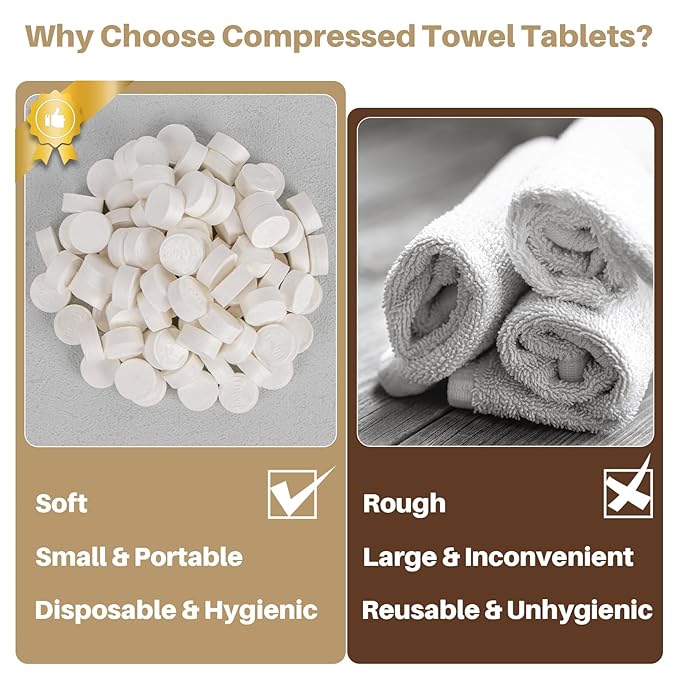 180 Compressed Towel Tablets - Disposable Face Towel Washcloths Travel Towel Fast Drying Lightweight for Adult Camping Hiking Facial Mini Makeup Wipe Coin Tissues Travel Hotel Cleaning Supplies