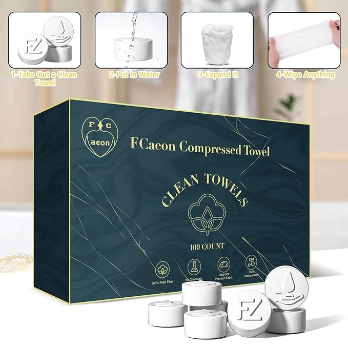 Compressed Towel Tablets 100 Pcs Disposable Face Towel Coin Tissue Cloths for Skincare Facial Cleansing Travel Camping Hiking Gym Workout and Emergency Cleaning Portable Washcloths(Blue)