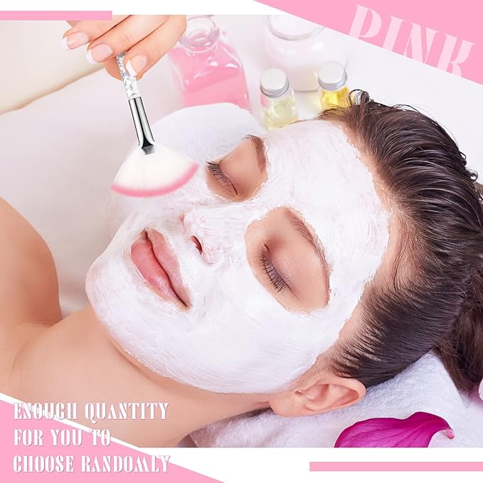 Nuenen 12 Pcs Soft Fan Facial Brushes Mask Acid Applicator Brush for Mud Cream Blush Makeup Peel Glycolic Multi Use Cosmetic Tools with Glitter Quicksand Handle and Pouch(Silver)