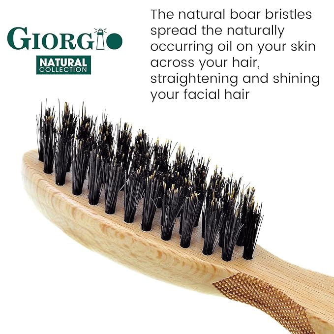 Giorgio G87IVY 2.5 Inch Men's Folding Pocket Comb Ivory - For Hair, Beard Grooming and Styling - Flexible Cellulose, Saw-cut & Hand Polished + 6 Inch Beard Brush