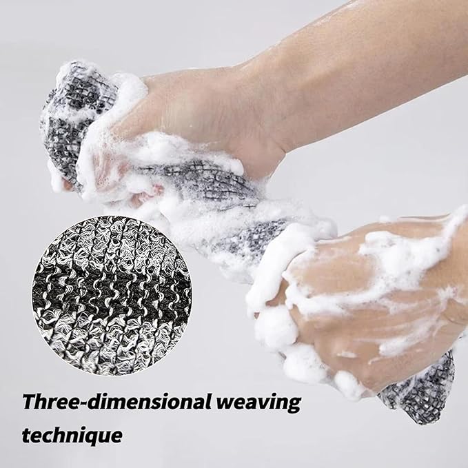 Exfoliating Shower Towel, 2-in-1 Towel, Premium Scrub Wash Cloth for Body Face, Exfoliating Towels-Body Scrubber with 2 Sides for All Skin Types (Black)