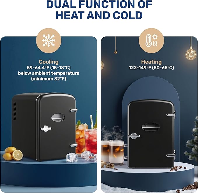 Simple Deluxe Mini Fridge with Observation Window, 4 Liter/6 Can Portable Cooler & Warmer Freon-Free Small Refrigerator, Compact for Skincare, Beverage, Food, Cosmetics, Black New