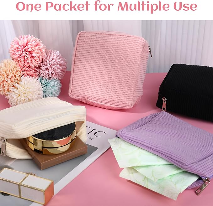 4Pcs Sanitary Napkin Storage Bag, Portable Period Bag for Teen Girls Woman, Pad Pouch Tampon for Purse, Reusable Zipper Period Pouches for Teen School Office Travel Feminine Care Organizer Solid color