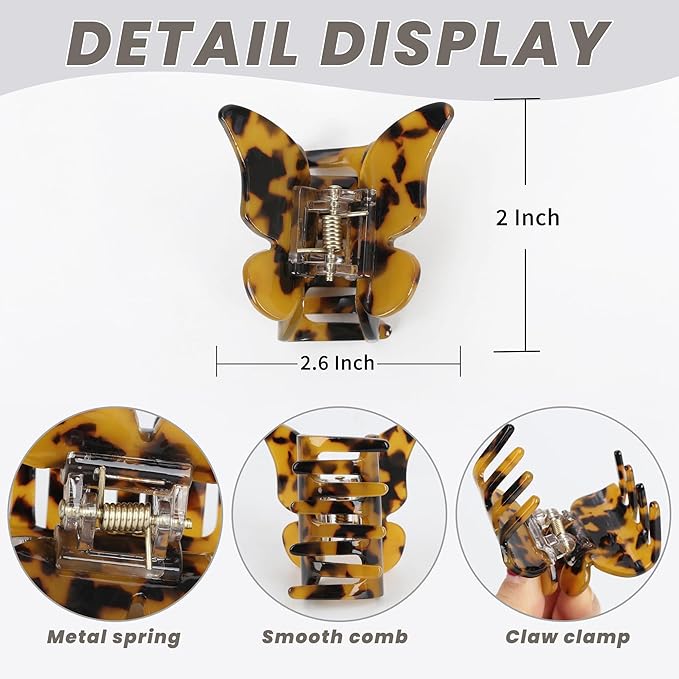 Butterfly Hair Clips Hair Claw Butterfly Tortoise Shell Jaw Clips 2.3 inch Beautiful Hair Accessories for Girls and Women. (3 pack)