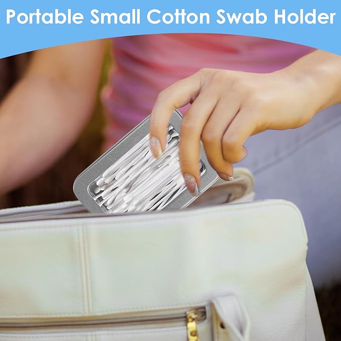 4Pcs Cotton Swab Holder for Travel, Portable Floss Picks Case with Dustproof Lid Refillable Floss Pick Dispenser Travel Flosses Picks Case with Dustproof Lid for Cotton Swabs Hair Ties (Silver)