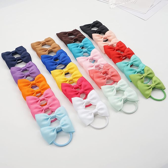 CÉLLOT Toddler Hair Accessories - 40pcs 2.75" Elastics Rubber Ribbon Bands, Bows for Baby Girls, Kids & Children