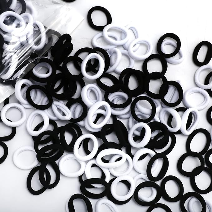 BAOLI 200PCS Cotton Toddler Hair Ties for Girls and Kids, Seamless Baby Hair Bands and Ties, Small Elastics Ponytail Holders,1 Inch in Diameter, Black and White by BAOLI