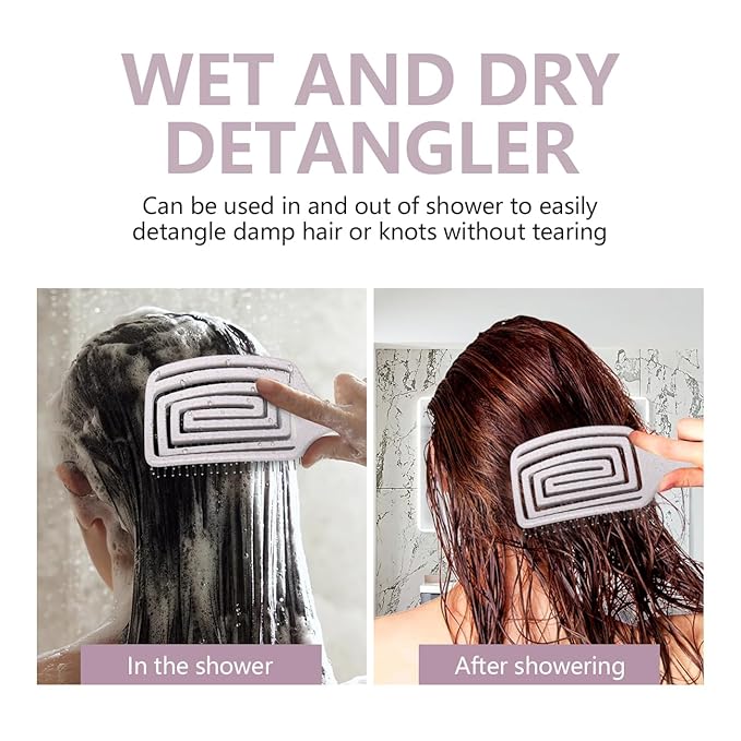 Detangling Brush, Dry and Wet Vented Detangler Hair Brush for Women and Men, Professional Paddle Curved Styling Hairbrush for Straight/Curly/Thick/Long/Wavy/Damaged Hair, Beige