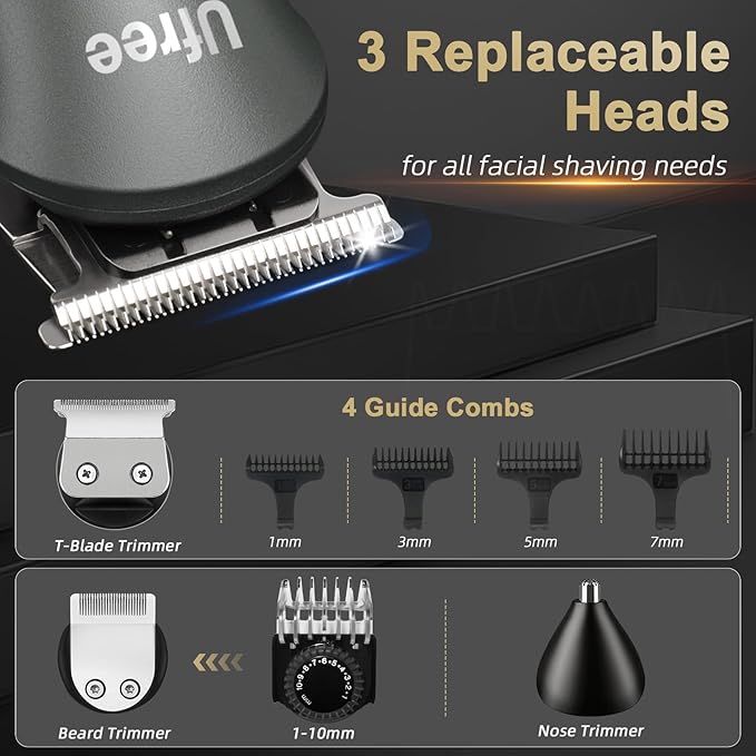 Ufree Hair Clippers for Men Professional with Beard Trimmer, Barber Clippers and Trimmers Set, Electric Razor Shavers for Men, Cordless Mens Grooming Kit for Nose, Face, Hair, Gifts Gray