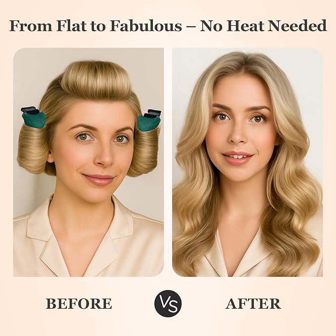 Heatless Hair Curler Set – 4PCS Velvet Overnight Blowout Rods for Heatless Curls, Jumbo Flexible Curling Rods to Sleep In, No Heat Curling Tools for Natural Waves and Curls Green