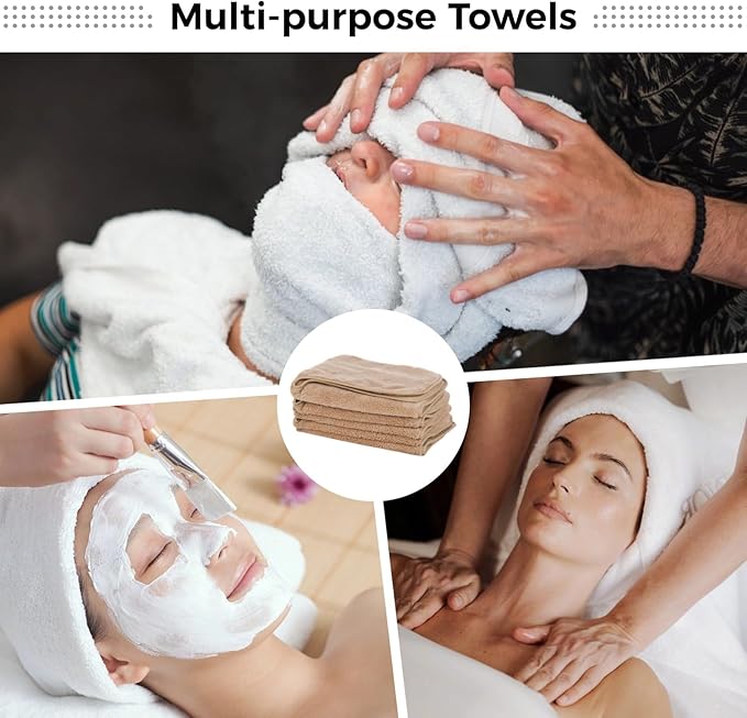 DIMEGON 12 PCS U-Shaped Facial Towels, Split Design, Soft Esthetician Towel, Facial Stem Massage Cleansing Towel, Coral Fleece Face Cloth for Beauty Salons, Skin Care, SPA Centers