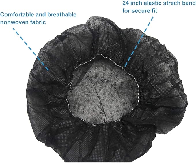 Cleaing Disposable Bouffant Caps, 24 Inches Hair Nets for Food Service Workers, Nurses, Salon Use