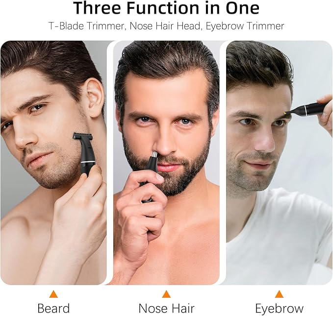 RUIM Men's 3-in-1 Body Groomer | Waterproof Electric Shaver for Groin & Sensitive Areas | Painless Wet/Dry Use with Nose & Eyebrow Trimmer | 8-Head Kit for Chest, Back, Body Hair