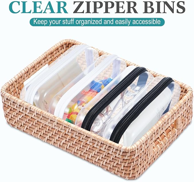 Hoolerry 4 Pcs Hard Clear Zipper Case Makeup Bags Plastic Zipper Pouch Transparent Storage Box Containers for Cosmetics, Snacks, Building Blocks, Puzzles(Clear,7.5 x 3.9 x 2 in,Black and White)