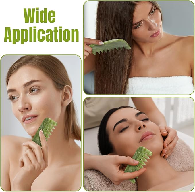 Geiserailie 2 Pcs Jade Combs Esthetician Supplies Massage Stone Hair Gua Sha Scraping Scalp Comb Facial Massage Tool Handheld Head Tools Head Caring Therapy Mother's Day for Women(Stylish Style)