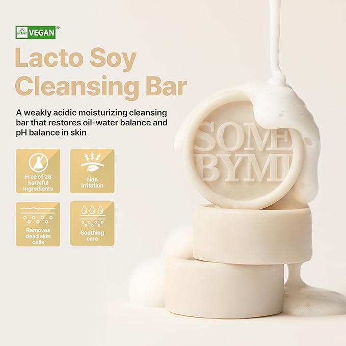 SOME BY MI Lacto Soy Low pH Morning Cleansing Bar – 3.17oz, 90g - Korean Vegan Bar Soap with Blackhead & Oil Control – Enriched with Soy Protein & Probiotics to Support Skin Barrier – Korean Skin Care