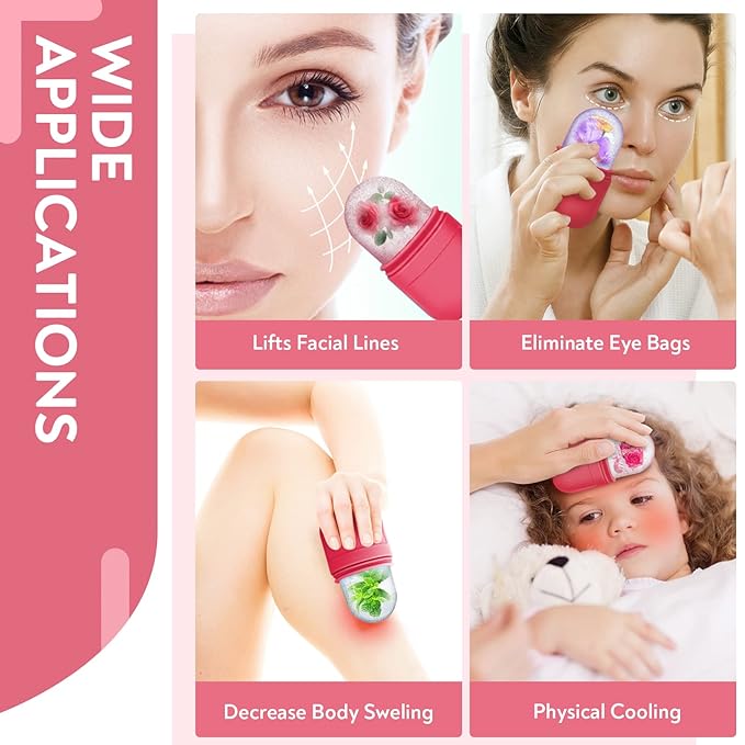 AURUZA 2PCS Ice Roller for Face and Eye, Ice Facial Roller Beauty Self Skin Care Tools Ice Holder Facial Cube Gua Sha Face Massage Ice Mold for Face Anti Wrinkle Tighten Skin Women Gifts…