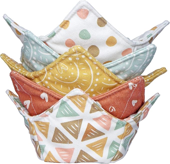 Cotton Microwavable Bowl Cozy, Microwave-Safe Hot Bowl Holders, Soup bowl Cozy Hot Pads (Boho)