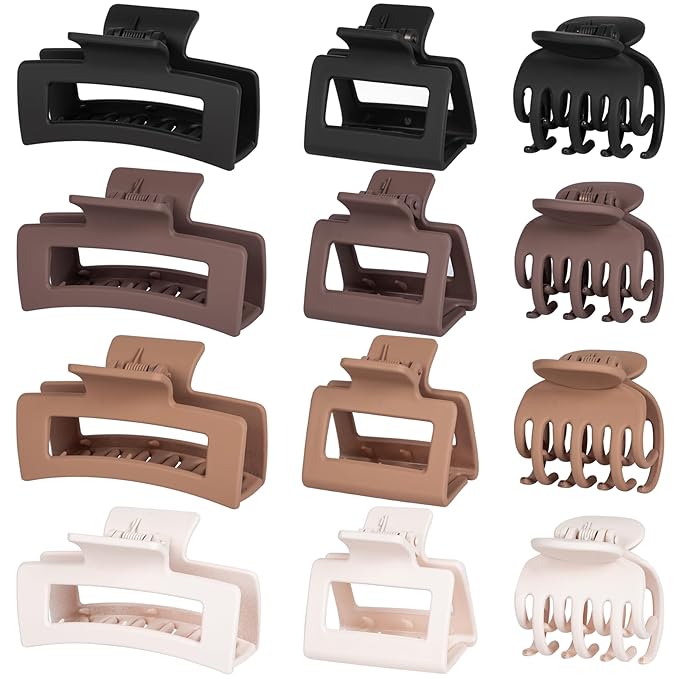 12 Pcs Hair Clips for Women 3 Styles Small Medium Large Claw Clips for Thin Thick Hair, Strong Hold Non-Slip Matte Hair Accessories