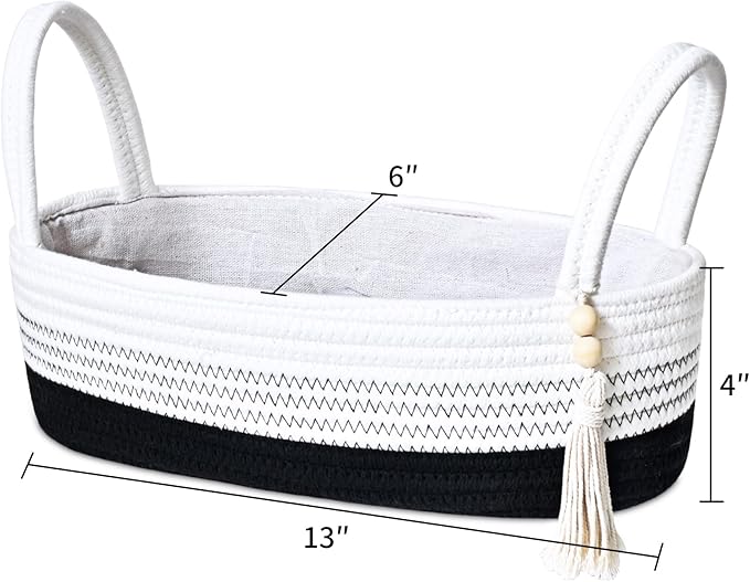 ABenkle Small Storage Basket for Toilet Tank Top - Jute Rope Woven Organizer with Handle, Boho Countertop Bathroom Decor, Toilet Paper Holder, 13x6x4 Inch