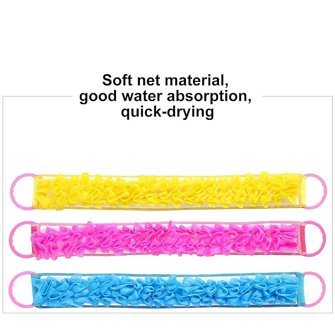 3 PACK Double-Sided Lace Cloth Back Loofah Scrubber Bath Scrub Shower Sponge Long Exfoliating Back Scrubber Scratcher Strap With Handle, Cream Skin Wash Cleaner Applicator