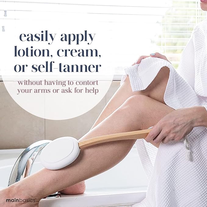 MainBasics Back Lotion Applicator - Long Handle, Washable, Ideal for Self and Elderly Use with Skin Cream, Medicine, Sunscreen, Moisturizer, Tanner, Lotion
