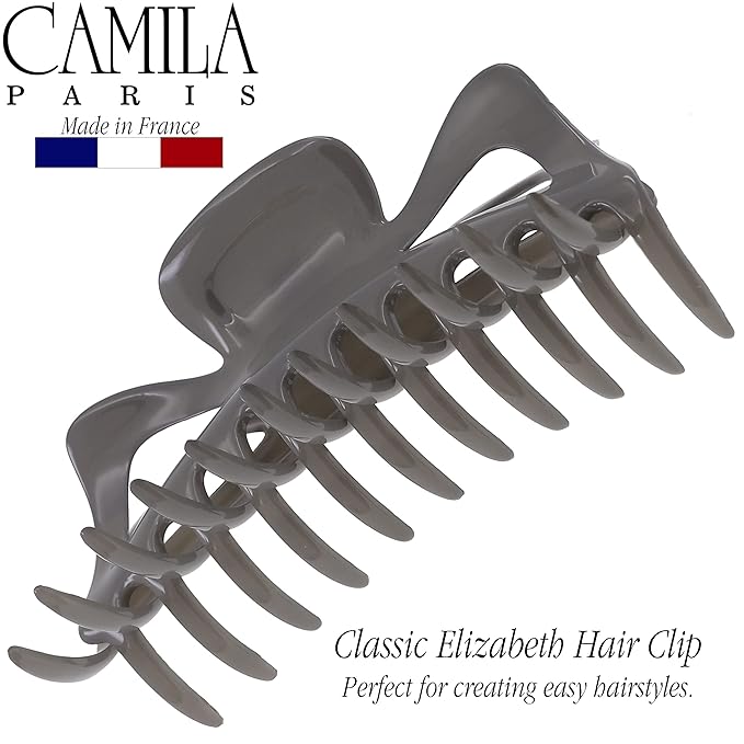 Camila Paris CP3502 French Large Hair Clips for Women Thick Long Curly Wavy Hair, Girls Claw Clip, Durable Styling Big Clip Strong Hold No Slip Grip, Made in France, Gray 6/''