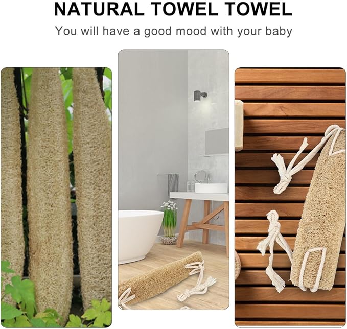TEHAUX Exfoliating Loofah Back Scrubber Strap with Natural Cotton Rope, Double-Sided Back Washer for Shower Bath, Beige Long Body Scrubber for Deep Cleaning and Skin Care