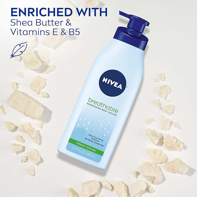 NIVEA Breathable Nourishing Body Lotion Fresh Fusion,Body Lotion for Dry Skin,13.5 Fl Oz Pump Bottle,(Pack of 2)