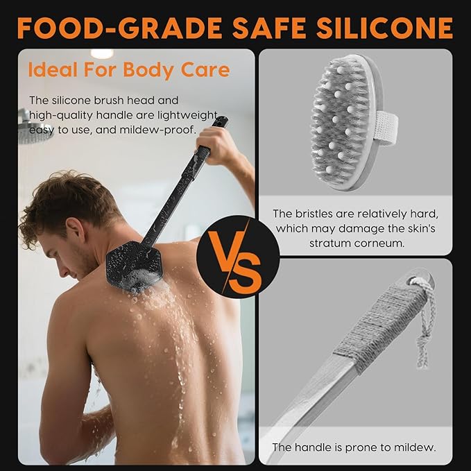 Back Scrubber for Shower, 24in Adjustable Handle Body Brush, Double Sided Shower Brush for Shower Exfoliating and Massage Can Produce Rich Foam, Long Handle Back Scrubber for Men（Hexagon）