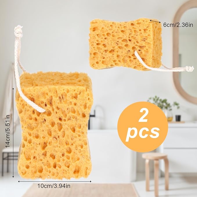 2PCS Bath Sponge, Larger Shower Sponges Natural Sponge Ultra Soft Exfoliating Shower Sponges Honeycomb Dense Foam for Women Men Sensitive Dry Skin