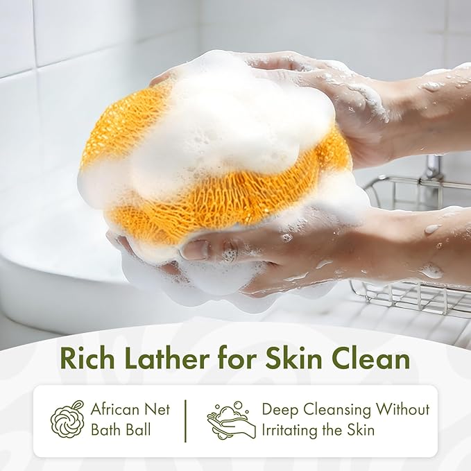 Loofah Bath Sponge, 2 Pack African Net Sponge Authentic, Exfoliating Shower Loofah Body Scrubber for Men and Women, Mesh Shower Pouf Balls for Body Wash