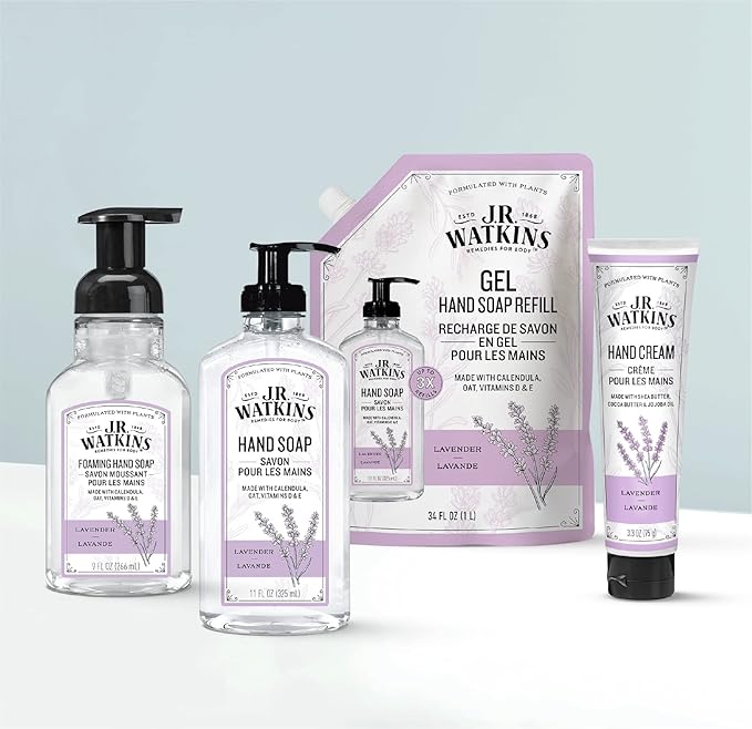 J.R. Watkins Foaming Hand Soap with Pump Dispenser, Moisturizing Foam Hand Wash, All Natural, Alcohol-Free, Cruelty-Free, USA Made, Lavender, 9 fl oz, 3 Pack