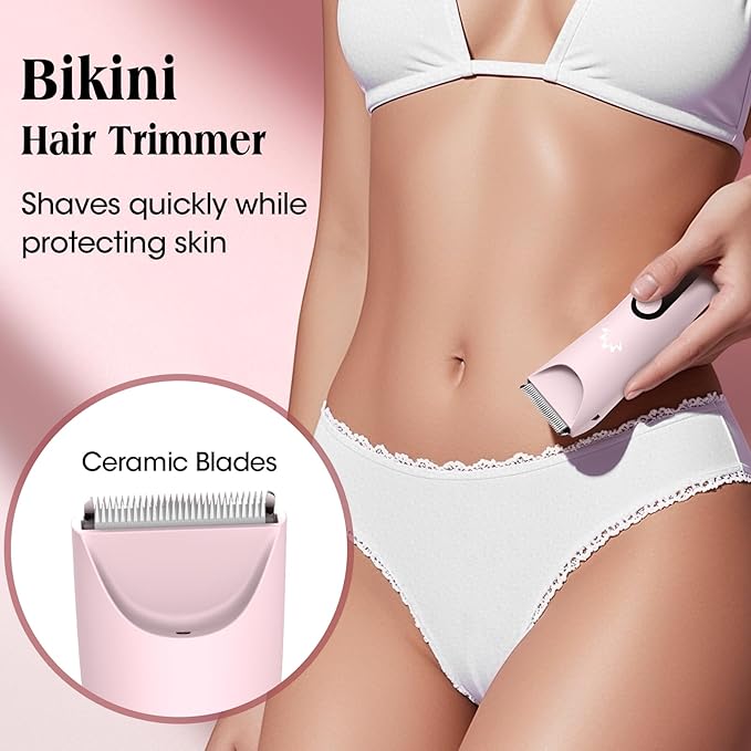 Bikini Trimmer for Women,Cordless Pubic Hair Trimmer,IPX7 Waterproof & LED Display Ladies Electric Razors Body Hair Trimmers for Underarm Leg Arm,Gifts Pink