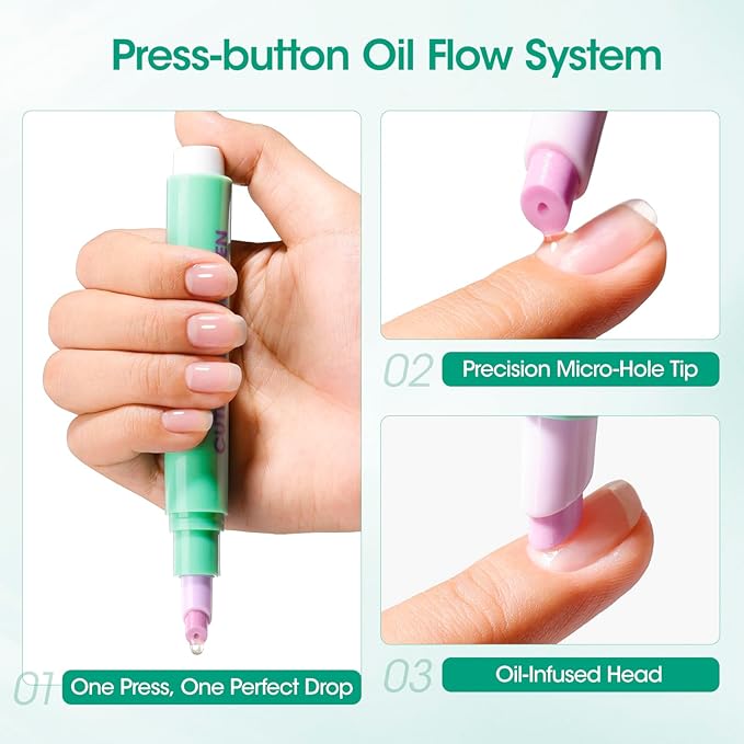 Gellen Cuticle Oil Pusher Pen, Ceramic Cuticle Remover Pen, 6ml Nourishing Nail Oil Pen, Nail Care Pen for Hangnails & Damaged Nails, Easy & Mess-Free Cuticle Pusher Tool, Nourish & Strengthen Nails