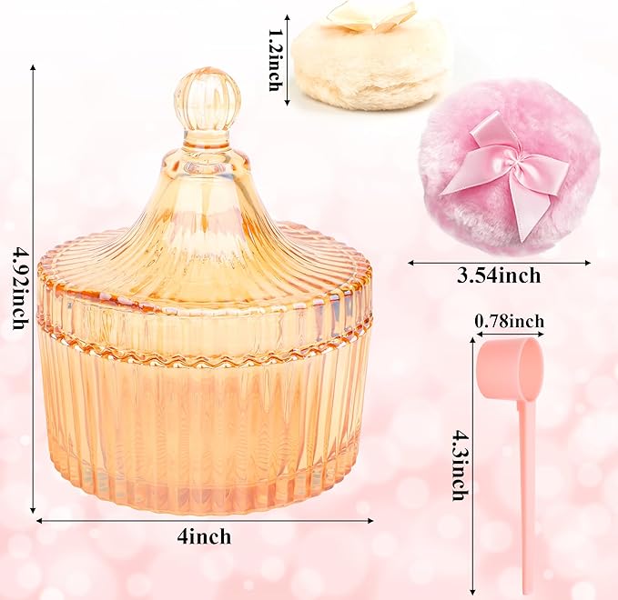 5PCS Body Powder Puff and Container, Coolrunner Crystal Clear Powder Container with Powder Spoon, Dusting Powder with Puff for Women, Washable Reusable