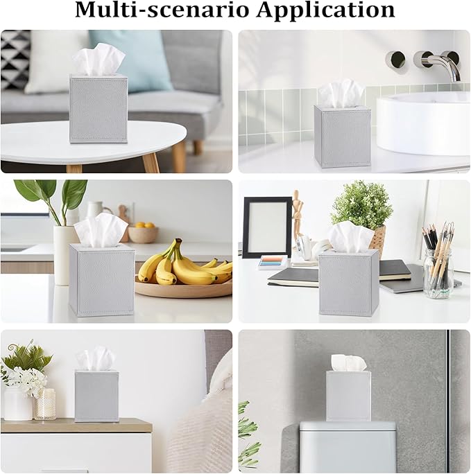 Sumnacon Tissue Box Cover Square Tissue Box Stylish PU Tissue Box Holder with Magnetic Bottom, Leather Cube Tissue Cover for Living Room Bathroom Bedroom Table Desk Home Office Car, Light Grey