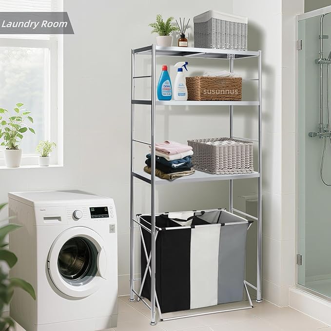 susunnus Stainless Steel Shelf,Kitchen Storage Shelves,Microwave and Mini Fridge Shelf,Laundry Machine Rack, Adjustable Height,Open Lower Tier,Laundry Room, Repository (2tier(31.5 * 15.7 * 53.1in))