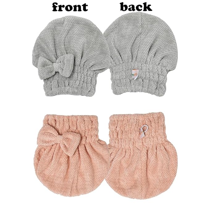 Microfiber Hair Towel, Hair Towel Cap,Absorbent Hair Turban Towel,Hair Drying Towel to Dry Curly or Straight Short Hair Quickly(Pink&Gray)