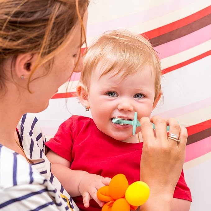Infant Teether Toothbrush - 360° Baby Toothbrush with Suction Base, Soft Silicone Toddler Teething Toys, Pacifier Style Gum Massagers, Safe Chewable Care | for 6-12 Months Newborns Babies