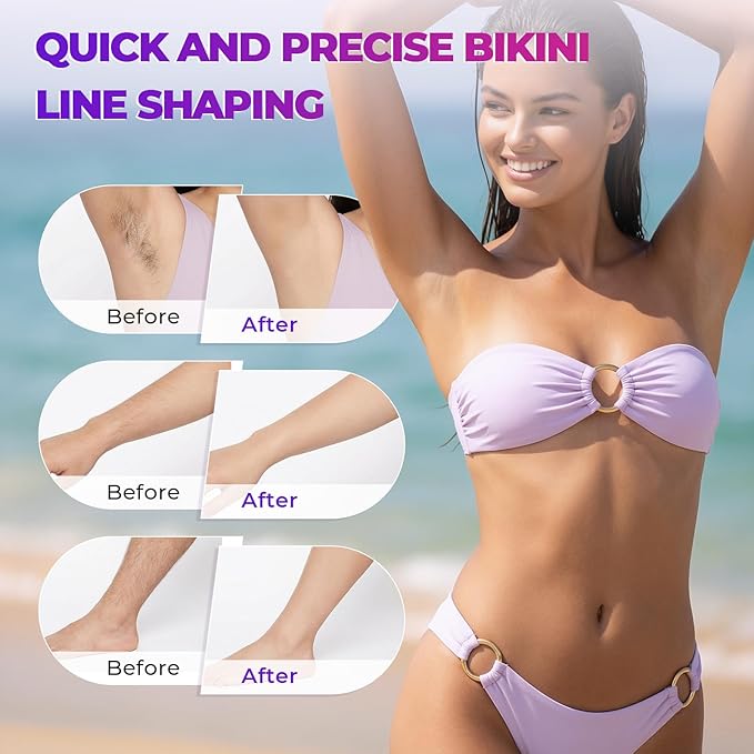 Bikini Trimmer for Women, 4 in 1 Electric Razors for Women - Dual Head, Wet & Dry Use Pubic Body Hair Trimmer Electric Shavers, Rechargeable Womens Facial Razors for Legs, Nose, Armpits, Bikini Area