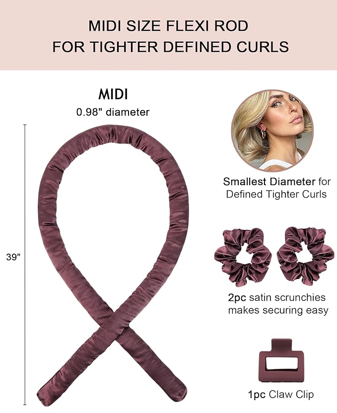 Satin Heatless Hair Curler Curling Rod Set, Soft Small Flexi Rods Hair Rollers Curlers to Sleep In No Heat Heatless Curls Overnight Blowout Rods for Short Hair & Medium Hair for Tight Curls