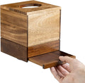 MyGift Premium Dual Tone Solid Acacia Wood Square Bathroom Facial Tissue Box Dispenser Holder Cover with Slide-Out Bottom Panel, 5.5 x 5.5 x 6.3 Inches