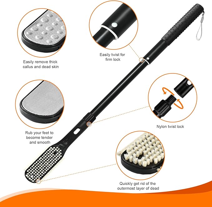 Toe Cleaning Brush, 18.8"-25.9" Telescopic Long Handle Foot Brush,Foot File for Feet Care Remove Hard Skin for Seniors,Men and Women