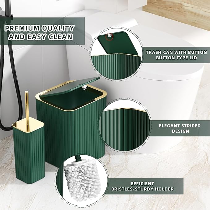 Bathroom Accessory Set - 25PC Green Bathroom Sets, Bathroom Set with Shower Curtain and Rugs, Dark Green Shower Curtain Set, Trash Can, Qtip Holder & Soap Dispenser