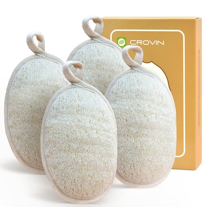 Natural Loofah Exfoliating Body Scrubber, Made with Natural Shower Loofah Sponge for Men and Women’s SPA (Pack of 4)