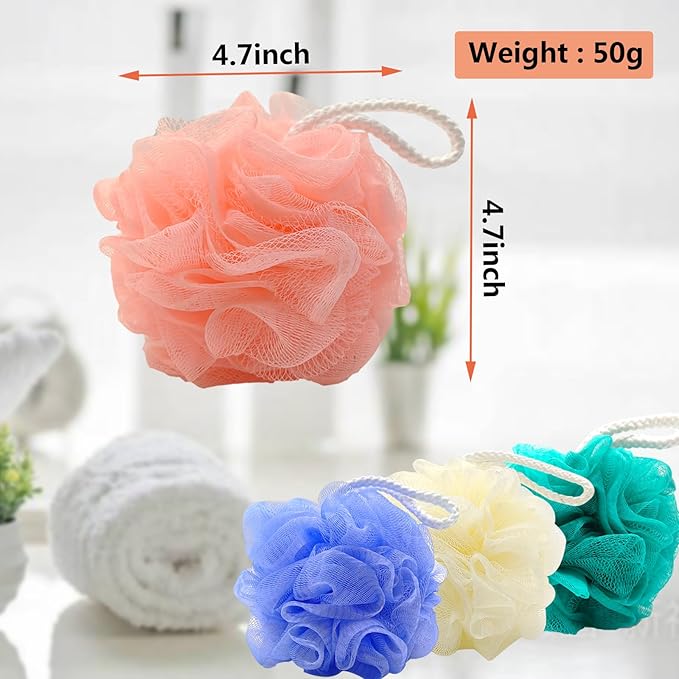 Set of 4 Loofah Sponge Shower Loofah, Exfoliating Shower Ball, Scrub Ball Body Sponge, Soft Mesh, Deep Cleansing Bath Tools, Rich Lathers (4PCS)