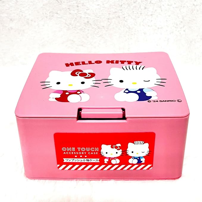 can do Hellow Kitty One push One Touch Open Type Lid Accessory Cosmetics Case Box W4.2 × H3.5 × D2 inch,Multicolor, Japanese, Coral pink, 32771